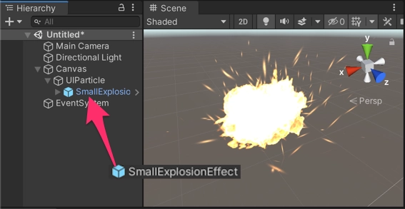 2.將 ParticleSystem 預製件拖曳到 UIParticle 上。