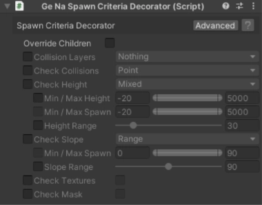 覆蓋對像上的生成條件(Spawn Criteria)。