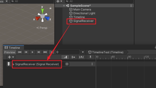 將 SignalReceiver 物體拖曳到訊號軌道的物體槽中。