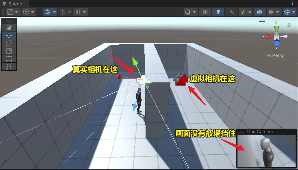 此時可以看到，主角畫面沒有被牆擋住了，現在你知道 Transparent Layers 是幹嘛的了嗎~