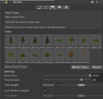 將您的樹木(Trees)加入地形(Terrain)。