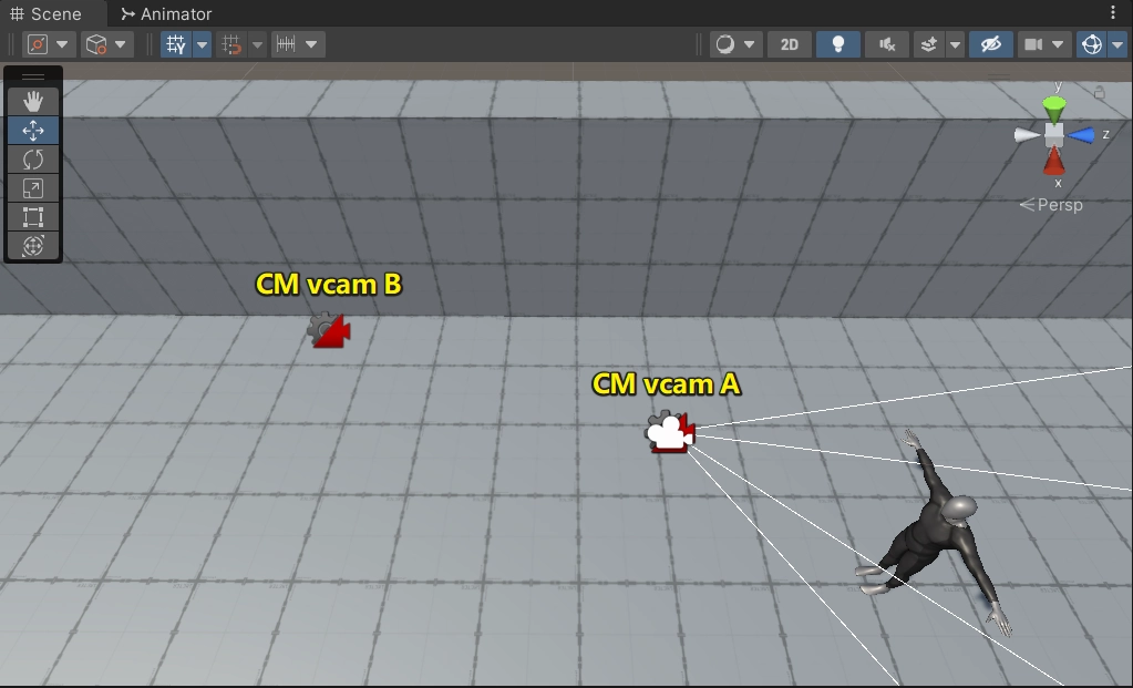 讓我們調整兩台虛擬相機的位置，如下。