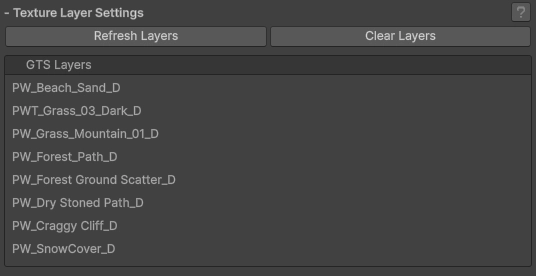 控製材質所使用的、從 Unity Terrain Layers 導入的圖層設定。