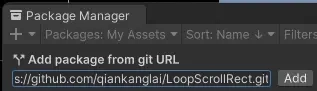 把這個連結複製到 Package Manager 中進行中進行導入：  https://github.com/qiankanglai/LoopScrollRect. git