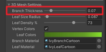 想調細一點，調整 Branch Thickness，把根莖調細。