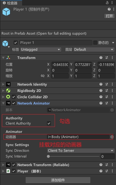 掛載 Network Animator 元件。