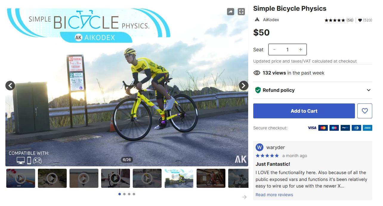 Asset Store 下載連結：Unity Simple Bicycle Physics