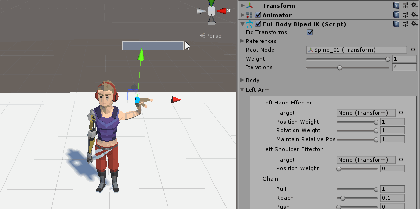 FixTransform: 刷新 IK 位置(不勾選 Animator 和該選項時,人物像太空運動。)