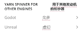 它是完全獨立的個體。查看文件我們也可以發現,Yarn Spinner 不只可以用在 Unity,還可以用在其他引擎。