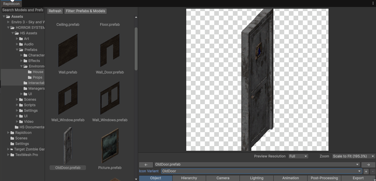 RapidIcon視窗預覽OldDoor.prefab門板模型圖標
