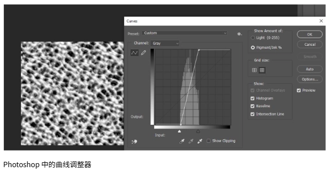 調整：雖然 GTS 提供如 Height Contrast, Height Brightness, Height Increase 等值來編輯此高度圖，但這些重映射值的影響可能會受到高度圖原有狹窄值域的限制。高度圖可在第三方影像編輯軟體（如 Substance Designer中使用 Auto Levels 節點，或在 Photoshop中使用 Curves 調整並按 Auto）中對高度圖進行校正。