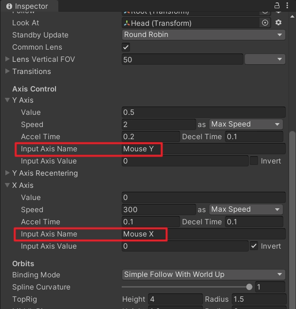 這是因為 CinemachineFreeLook 組件監聽了 Mouse Y、Mouse X 輸入，它根據滑鼠的移動去控制相機的移動。