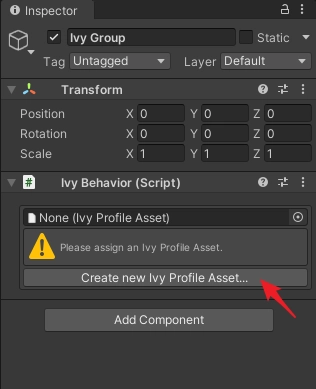 為了演示，我創建一個新的，點擊 Create new lvy Profile Asset... 按鈕。