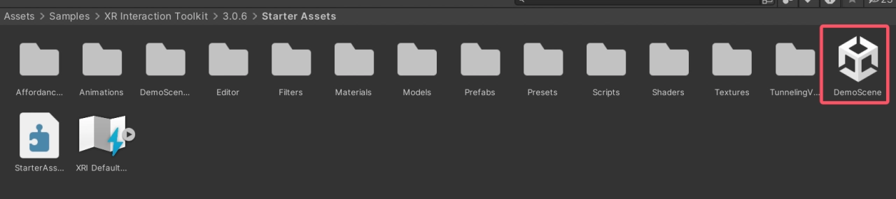 XR Interaction Toolkit Starter Assets，包括範例資源與 DemoScene 場景檔。