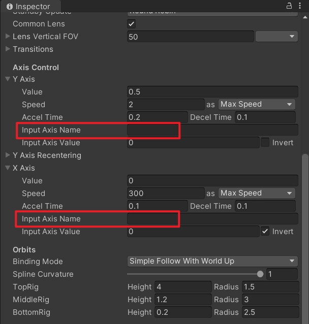 如果我們先停用它本身的這個控制，可以把這兩個 Input Axis Name 設為空。