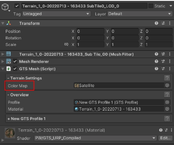 Generated Mesh Terrains: Colormap 紋理的輸入在GTSMesh組件中。
