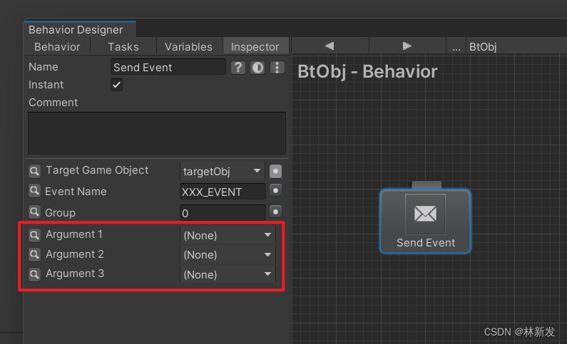 我們可以看到有三個 Argument 參數，一般是用來做跨行為樹發送事件時的資料傳遞用的。