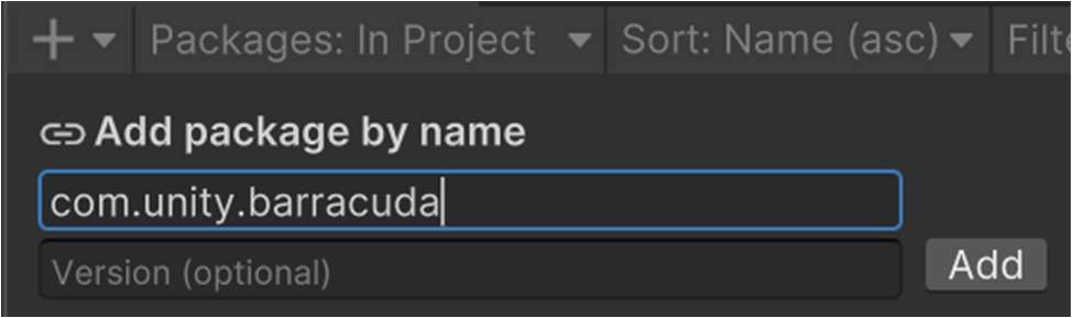 安裝路徑：Window > Package Manager > Add package by name > com.unity.barracuda