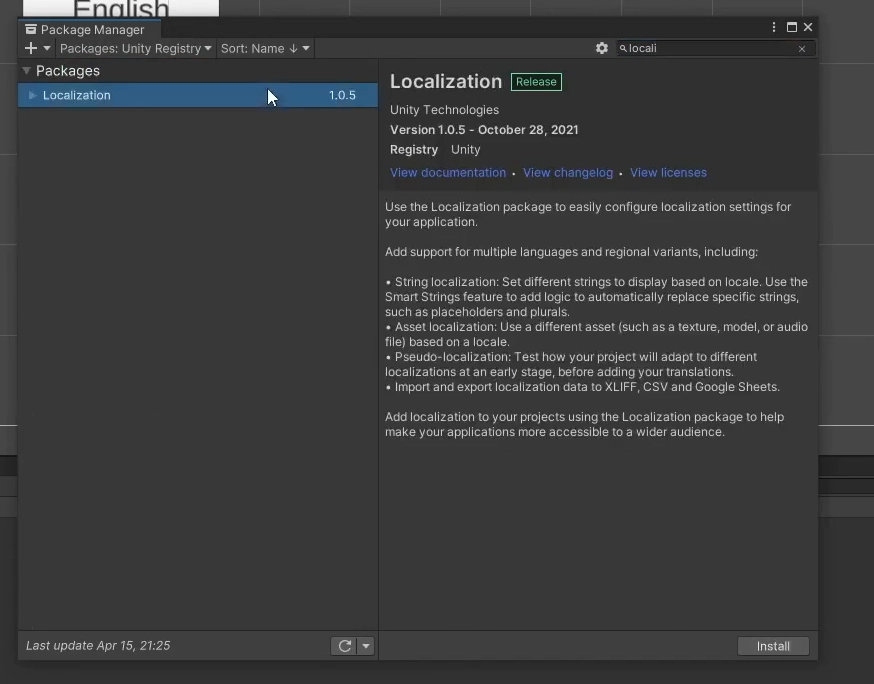 首先導入 Localization 插件。