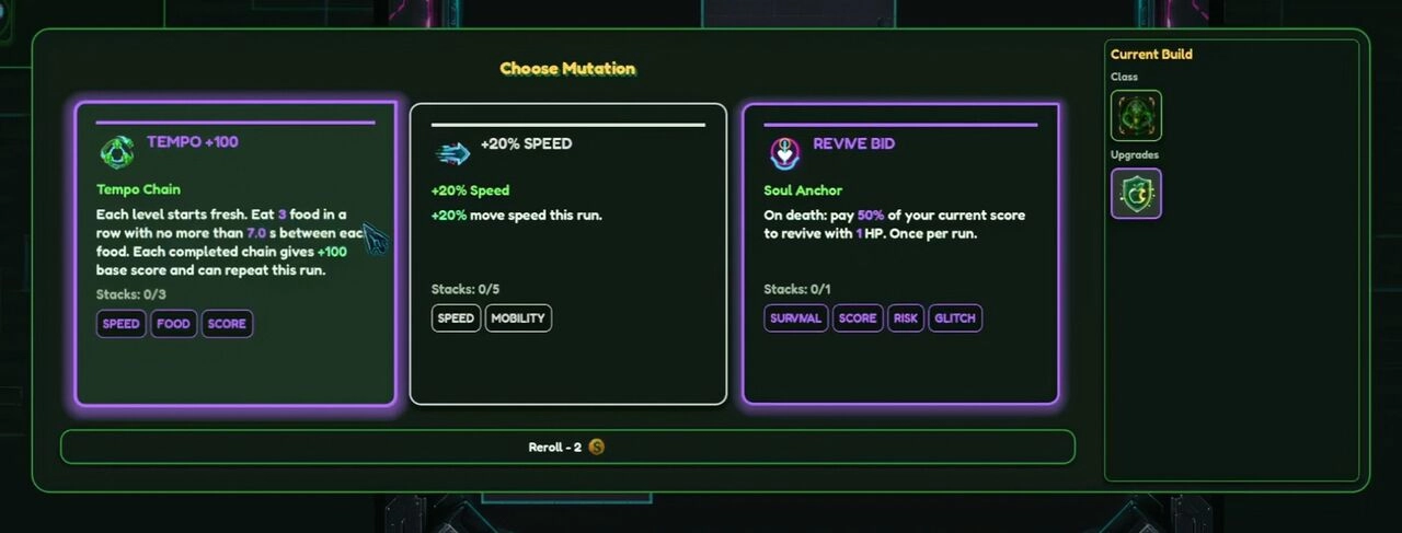 13-《Snake Gridbreaker》Mutation 能力卡與目前流派配置介面