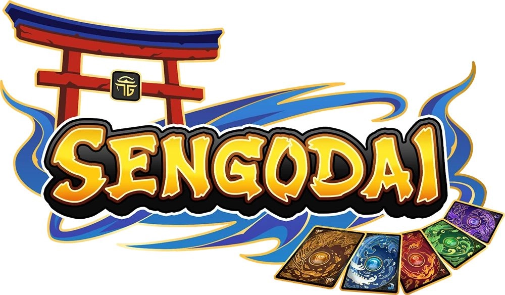 《Sengodai》官方遊戲標誌，搭配日式鳥居與不同元素的卡牌圖案