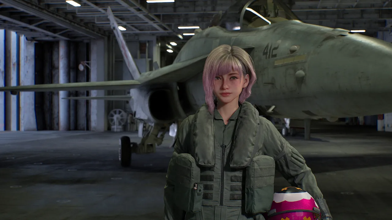 《空戰奇兵8 希孚之翼》機庫中戰鬥機前的飛行員角色官方截圖