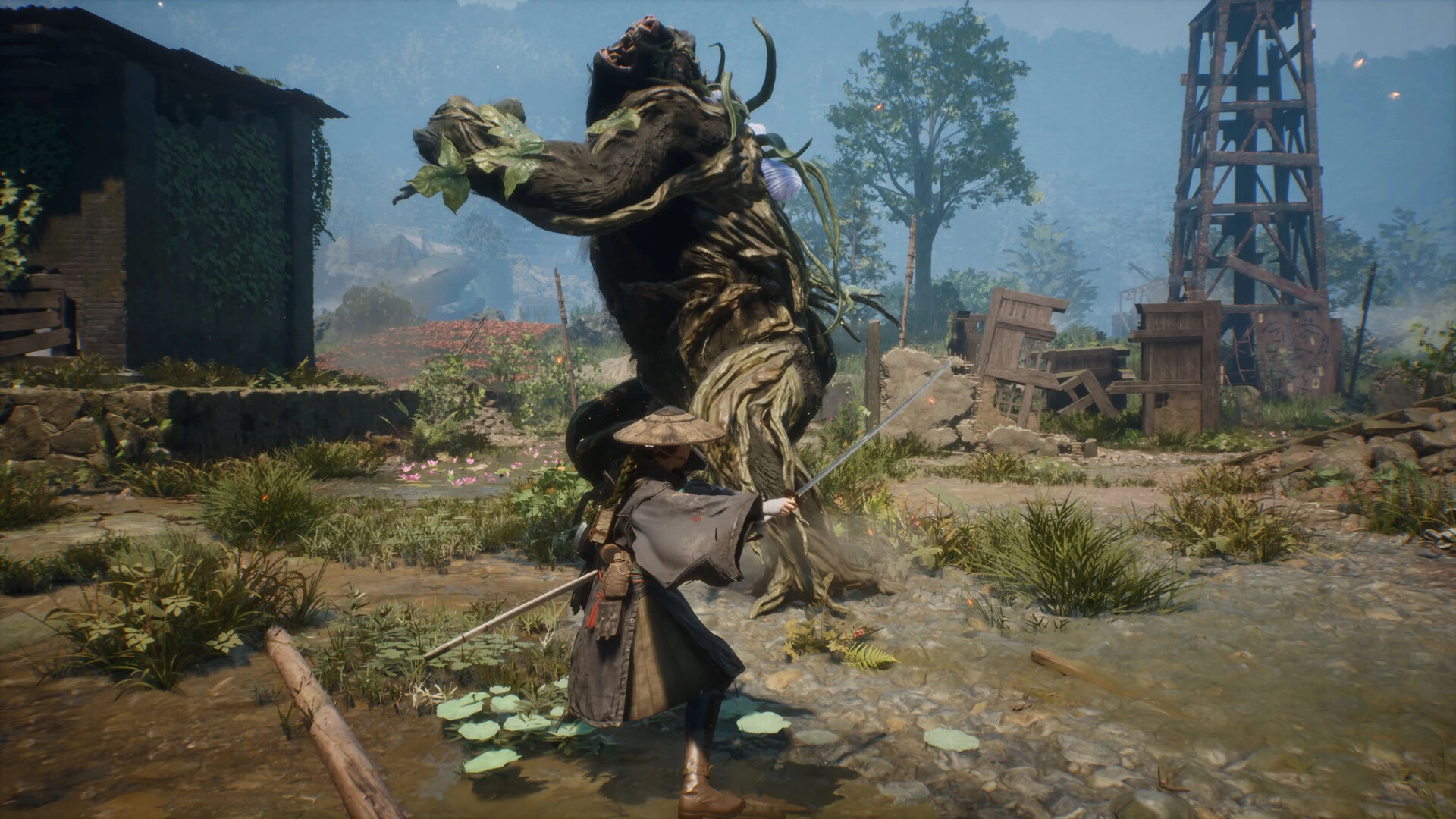 《轉世之獸》艾瑪對抗巨型植物化 Boss 的招架戰鬥