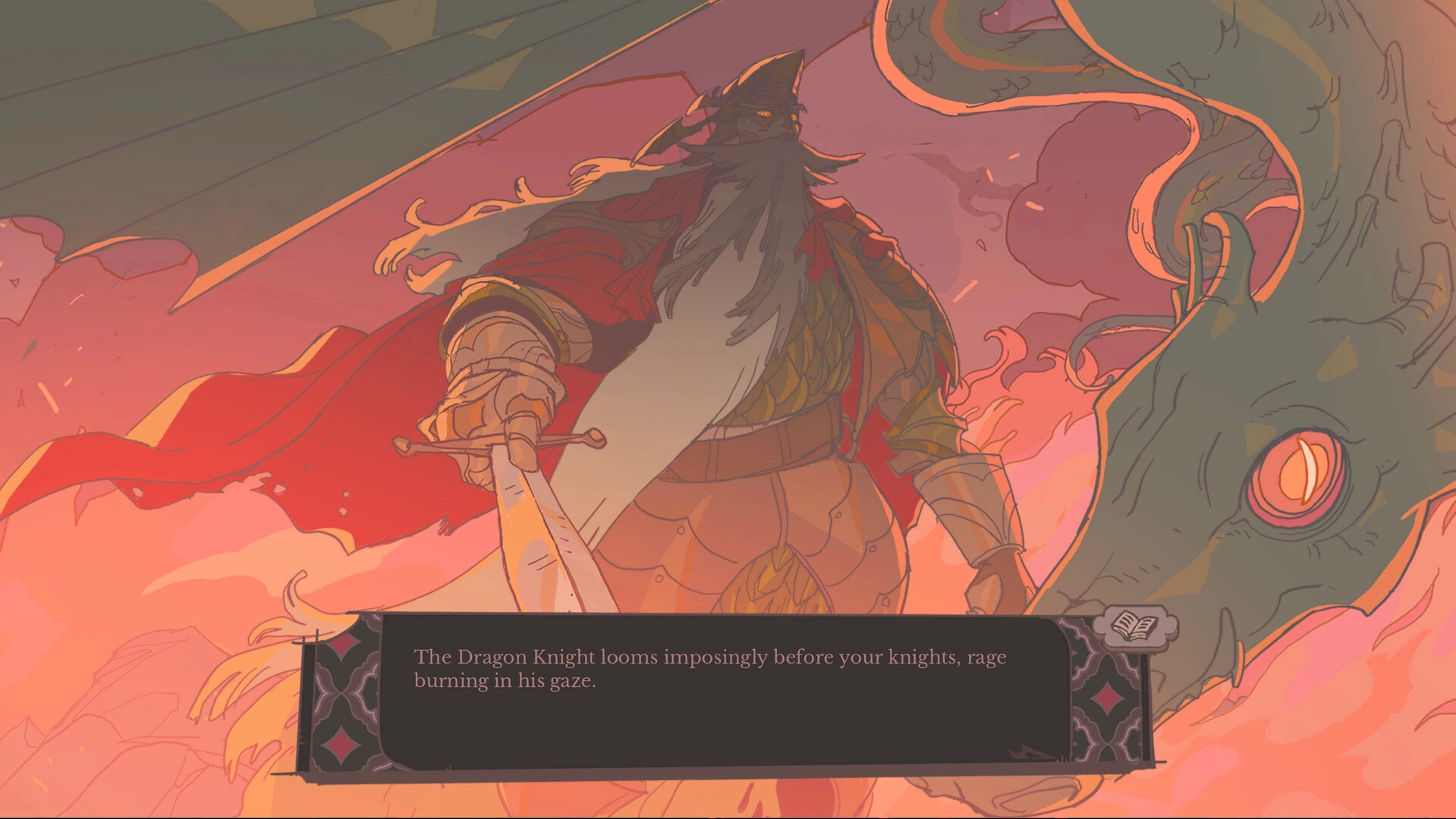 《君主之塔》劇情事件，火焰中的龍騎士 The Dragon Knight 現身於騎士團面前