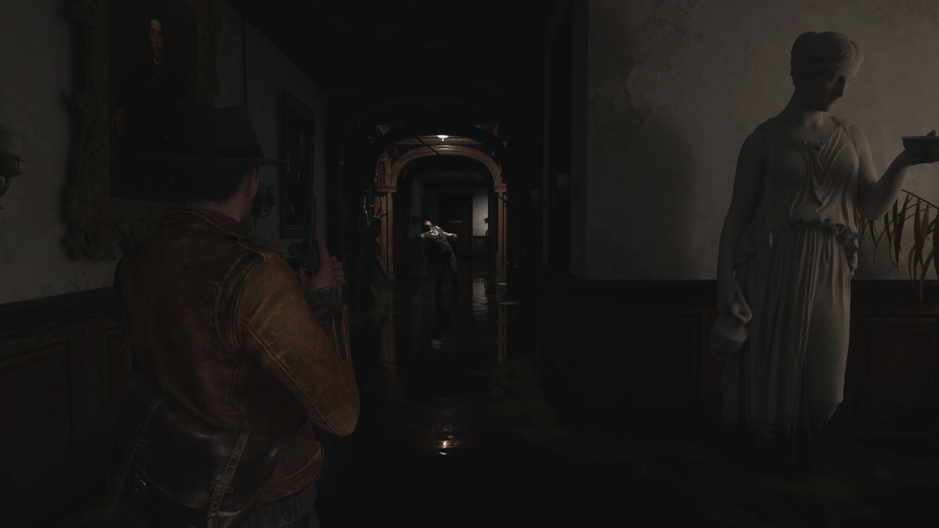 The Sinking City 2 淹水豪宅走廊探索與戰鬥畫面